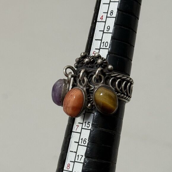 Vintage Mexico Signed Size 5 3/4 Sterling Dangle Ring - Picture 2 of 3